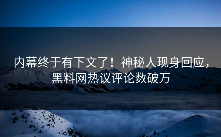 内幕终于有下文了！神秘人现身回应，黑料网热议评论数破万