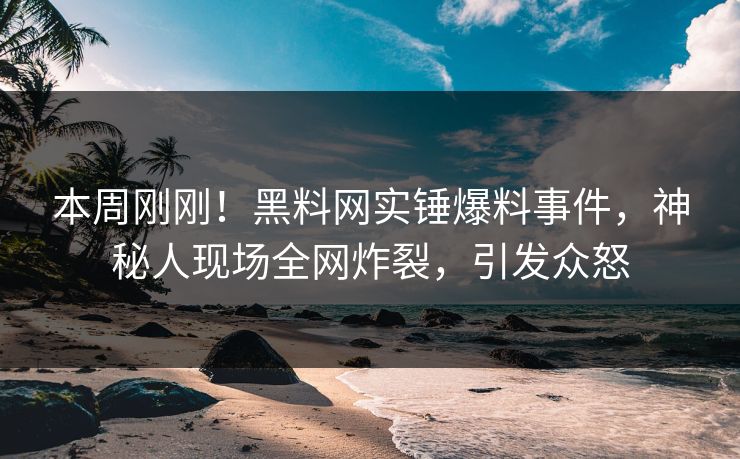 本周刚刚！黑料网实锤爆料事件，神秘人现场全网炸裂，引发众怒