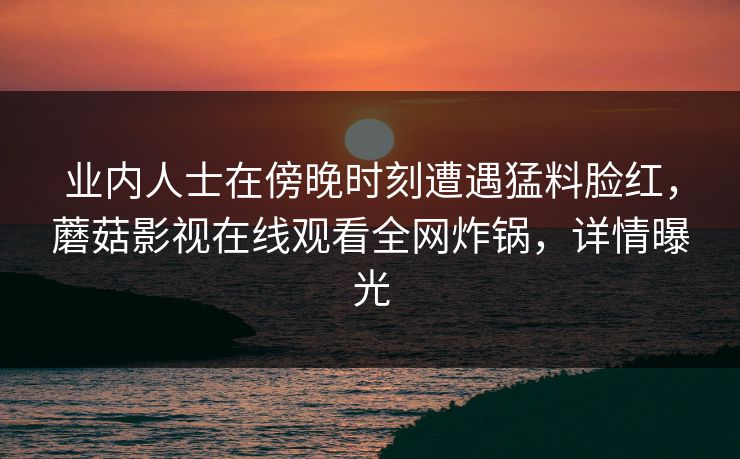 业内人士在傍晚时刻遭遇猛料脸红，蘑菇影视在线观看全网炸锅，详情曝光