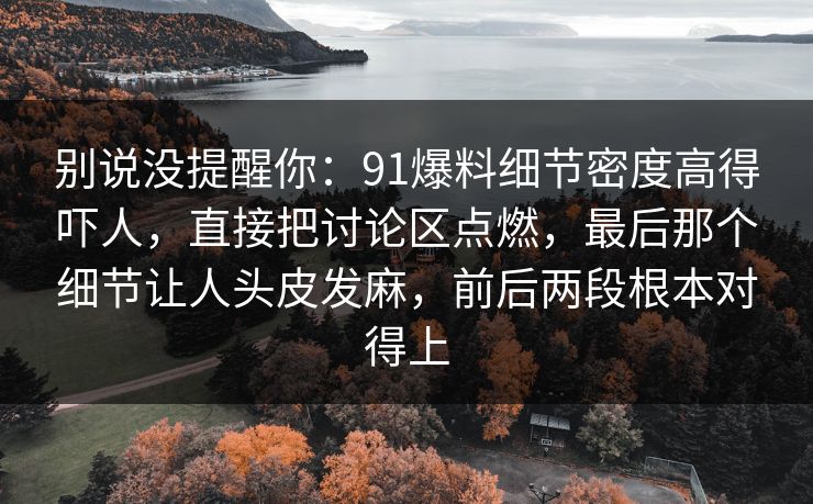 别说没提醒你：91爆料细节密度高得吓人，直接把讨论区点燃，最后那个细节让人头皮发麻，前后两段根本对得上